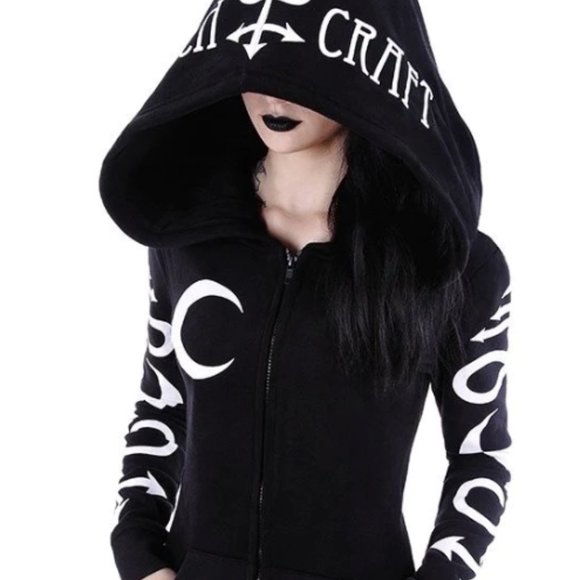 NWOT Goth Mall Witchcraft Symbol Zip Hoodie Black Size L - Picture 4 of 7